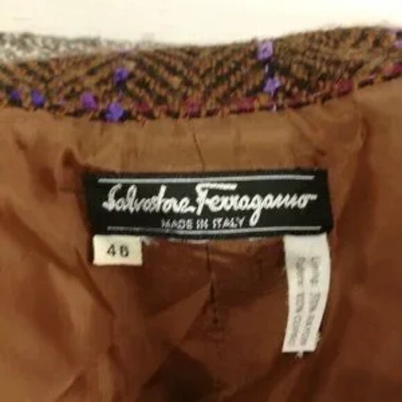 Salvatore Ferragamo Blazer Jacket Tweed Wool Herringbone Plaid Womens 46 (US 12) - Picture 6 of 14